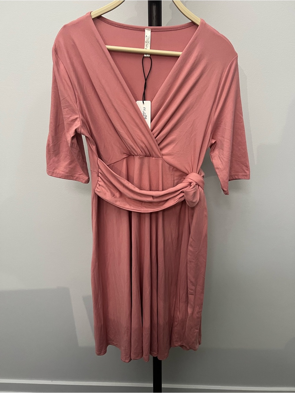 Mother Bee Maternity Dusty Rose Wrap Midi Dress